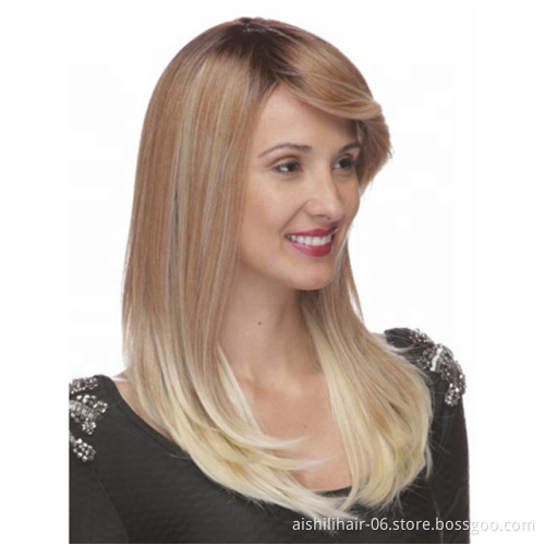 Factory wholesale New Fashion long natural straight Synthetic hair light gold Wigs for Mature women